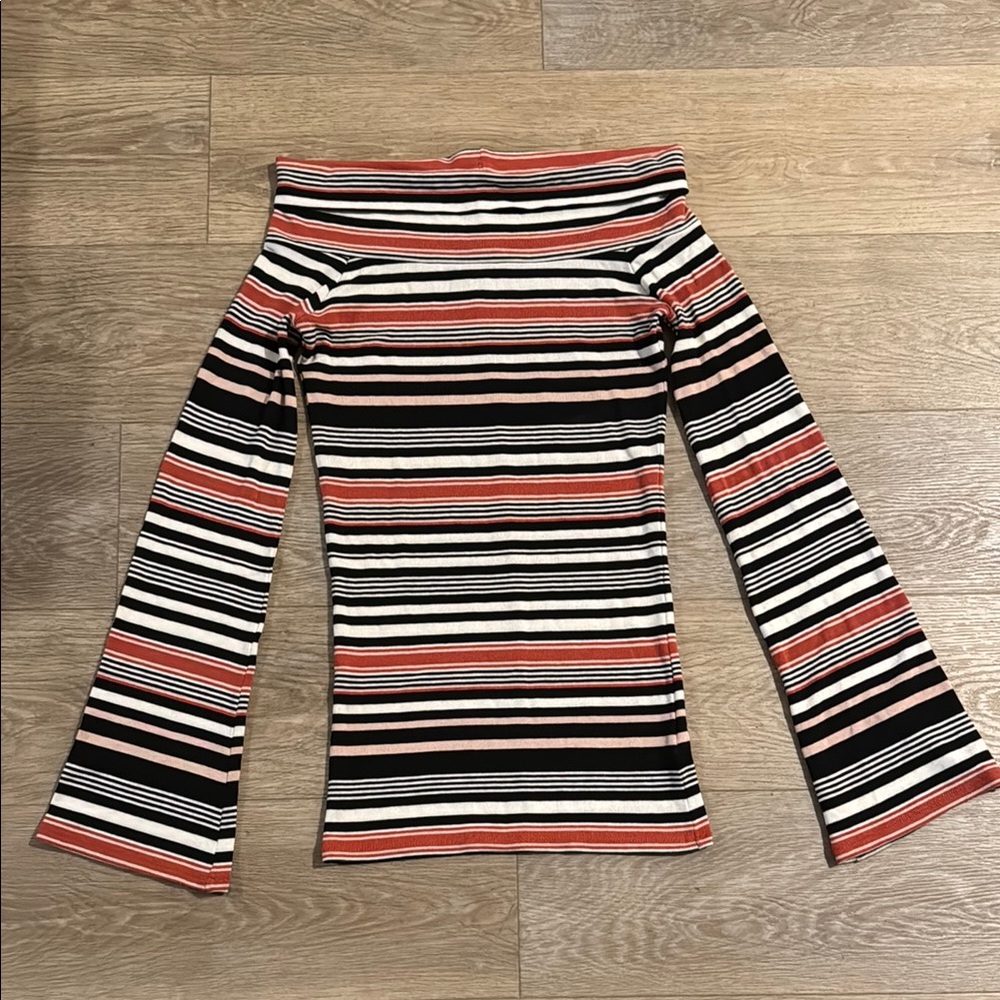 Chic Striped Off-Shoulder Bell Sleeve Top